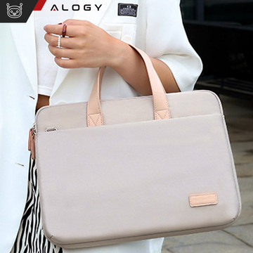 Men's and women's shoulder briefcase bag for laptop tablet 15.6 inch fabric travel cover Alogy Beige