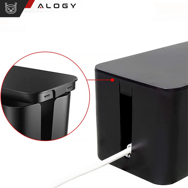 Cable organizer desk floor container box for cables slats Alogy Box S 23cm Black