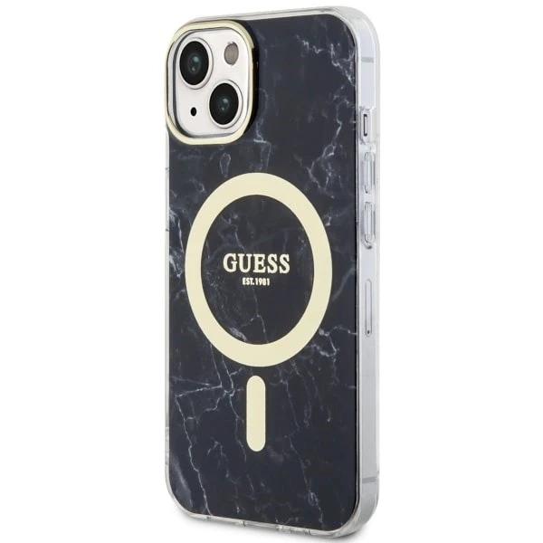 Sada na telefon Guess GUHMP14MPCUMAK pro Apple iPhone 14 Plus 6,7" černý/černý pevný obal Marble MagSafe