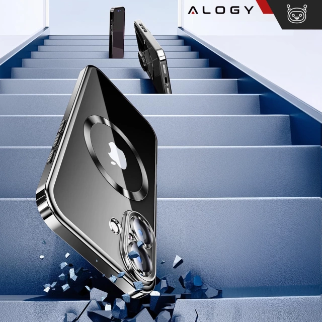 Etui MagSafe Case do Apple iPhone 16 Plus Alogy Glamour Luxury Ring obudowa czarno-przezroczyste + szkło hartowane