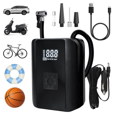 Elektrische Fahrradpumpe für Fahrräder, kabelloser Auto-Luftkompressor, tragbar mit Taschenlampe, 150 PSI Alogy Schwarz