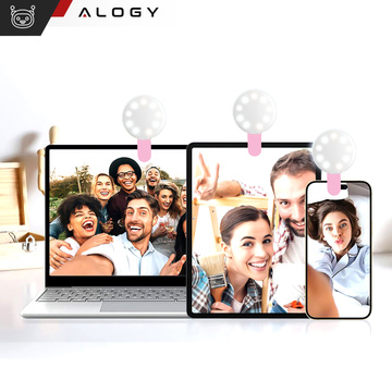 Alogy Mini Selfie Ring LED svetelný klip na nahrávanie klipov do telefónu Ružový