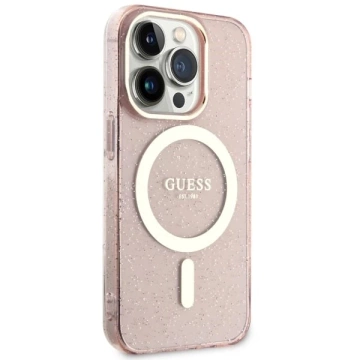 Чохол для телефону Guess GUHMP14LHCMCGP для Apple iPhone 14 Pro 6.1" pink/pink hardcase Glitter Gold MagSafe