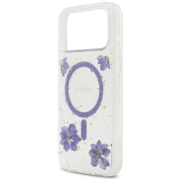 Etui Guess Resin Flowers Glitter MagSafe na iPhone 17 Pro Max - Fioletowe