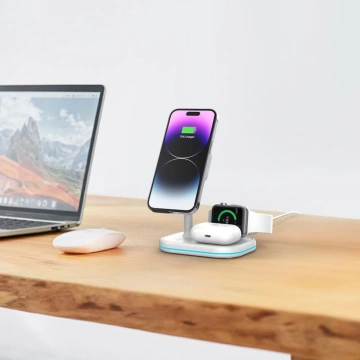 QI15W-A27 3V1 magnetická bezdrátová nabíječka MagSafe pro iPhone/AirPods/Watch bílá