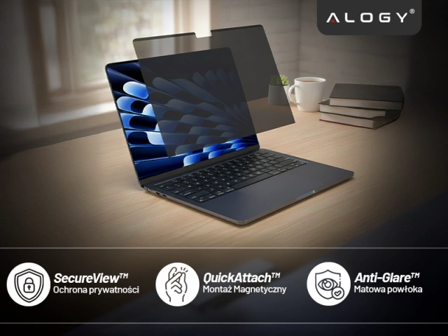 Магнітна плівка для захисту конфіденційності для Macbook Air 15" 2023-2025 - Захист конфіденційності, легке встановлення, кришка для зберігання, зменшення відблисків - Alogy SecureView™