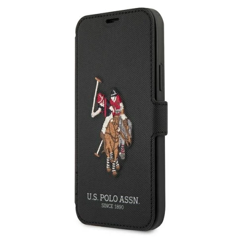 Puzdro na knižkový telefón US Polo Embroidery Collection iPhone 12 Pro Max 6,7" čierna/čierna