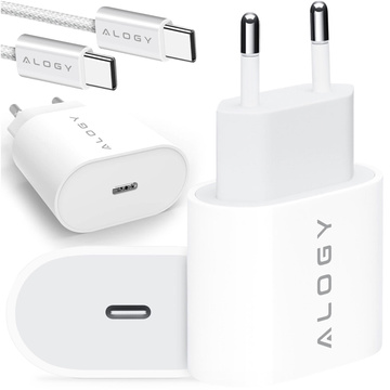 Fast Powerful 35W USB-C Wall Charger USB Type C PD GaN for iPhone 15 Type-C Cable 1m Alogy White