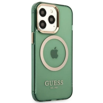 Etui Guess GUHMP13LHTCMA pro Apple iPhone 13 Pro / 13 6,1" zielony/khaki pevné pouzdro Gold Outline Translucent MagSafe