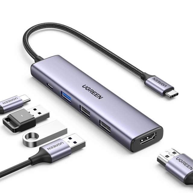 Ugreen CM478 USB-C to HDMI / USB-A 3.0 / 2x USB 2.0 / PD Adapter Gray