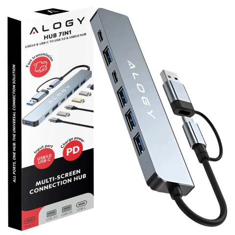 HUB splitter Alogy Adaptér pro počítačový notebook s USB-C na 3x USB-A 2.0 1x USB-A 3.0 šedý