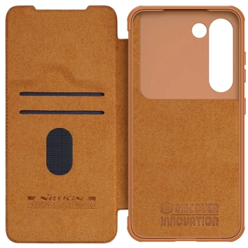 Nillkin Qin Leather Pro Case Samsung Galaxy S23 Flip Cover kryt fotoaparátu hnedý