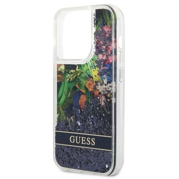 Etui Guess GUHCP14LLFLSB do Apple iPhone 14 Pro 6,1" niebieski/modré pevné pouzdro Flower Liquid Glitter