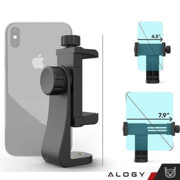 Držiak telefónneho adaptéra pre statív na selfie tyč 1/4 otočný univerzálny Alogy čierny o 360°