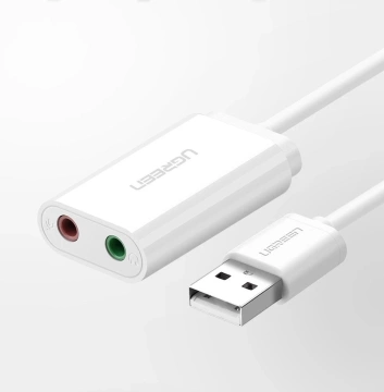 Adaptér UGREEN externá hudobná zvuková karta USB - 3,5 mm mini jack 15 cm čierny (30724)
