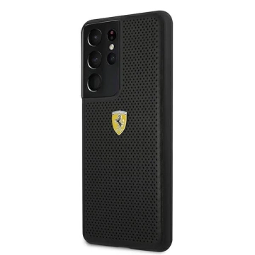 Pevný obal na telefón Ferrari na Samsung Galaxy S21 Ultra čierny/čierny pevný obal On Track Perforated