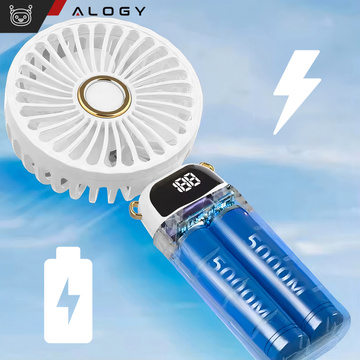 Ручний настільний вентилятор Alogy, бездротовий, портативний, стоячи з підставкою для телефону, білий