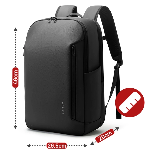 Bange 26L Waterproof Backpack for Laptops up to 15.6" – Roomy and Comfortable, Resistant and Breathable, City and Travel for Work and Airplane, Unisex – Black