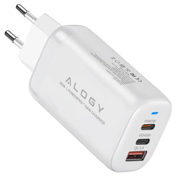 Alogy GaNCharge Compact 3in1 Wall Charger Fast Charging GaN3 65W USB-A 30W 2x USB-C 65W White