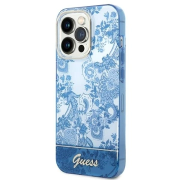 Etui Guess GUHCP14LHGPLHB do Apple iPhone 14 Pro 6,1" niebieski/modré pevné puzdro Porcelain Collection
