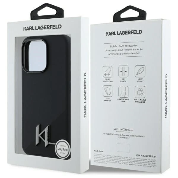 Etui Karl Lagerfeld для iPhone 16 Pro Max 6.9" Czarny MagSafe Hardcase Silicone Shadow Metal Initial