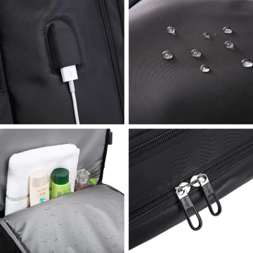 Bange voděodolný batoh na 15,6" notebook, městský cestovatel, 45x30x16 cm, do práce, do letadla, pánské, dámské, s USB portem Černá