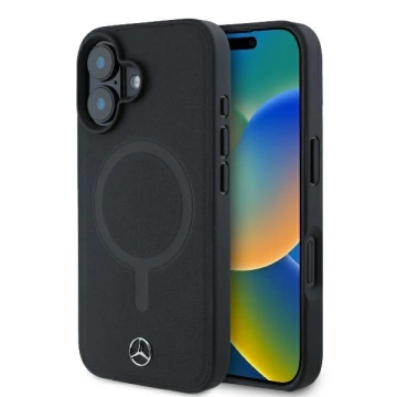Mercedes Case for iPhone 16 6.1" Czarny MagSafe Hardcase Plain Smooth Leather