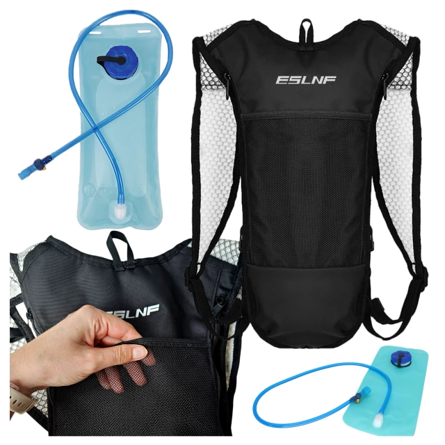 Bicycle backpack for back bag with 2L water bladder container for cyclists, cycling, running, Black