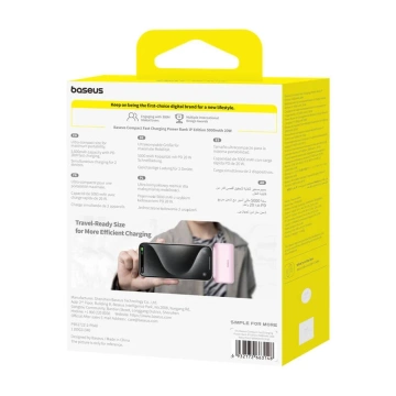 Powerbanka Baseus Compact IP 5000mAh 20W Lightning USB-C růžová