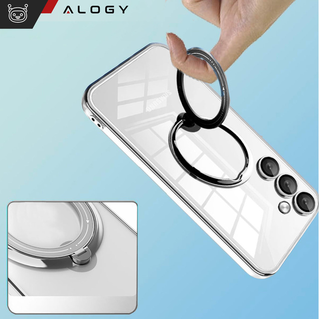 Чохол для Samsung Galaxy S24 Plus Magnetic Case Ring Mag Safe Clear Holder Magnet Alogy Black Clear Glass