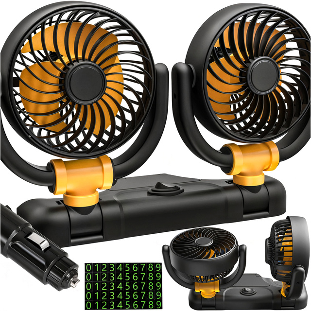 Dvojitý ventilátor do kokpitu, nastaviteľný, tichý, do zapaľovača cigariet pre Alogy Car 12V Black