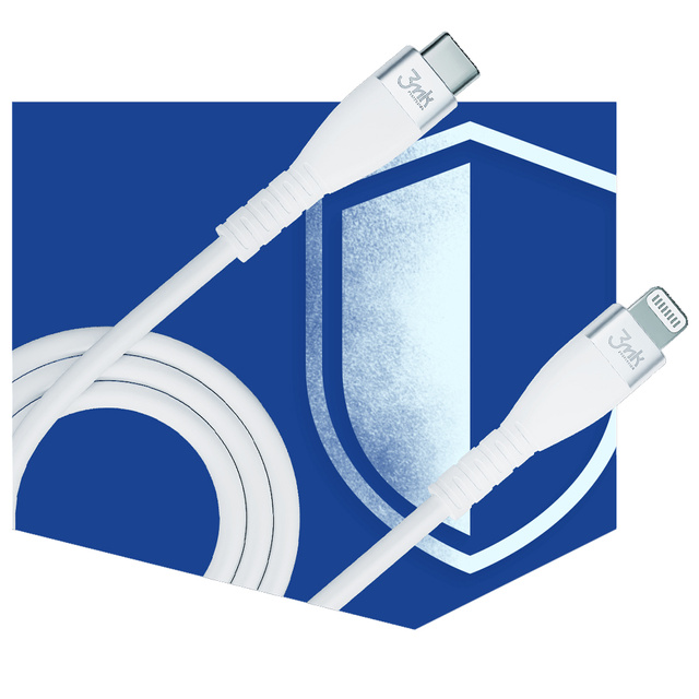 1m 3mk Hyper silikonový kabel kabel USB-C do Lightning 20W 3A MFi bílý