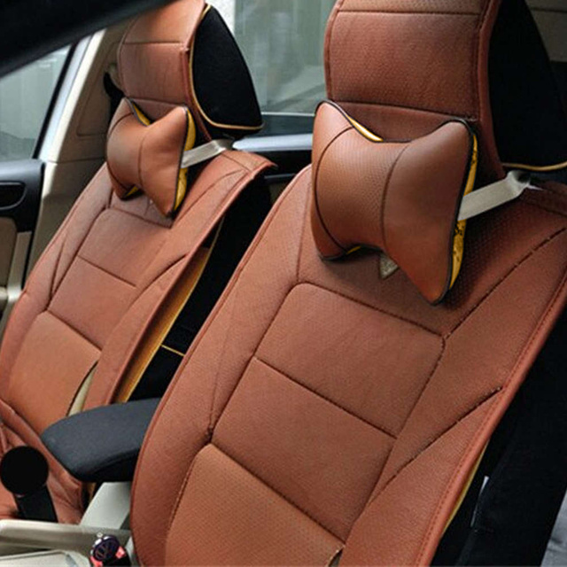 2x Pillow for the headrest for the car comfortable car headrest for the neck Brown