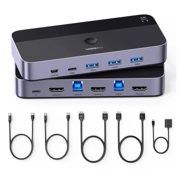 Przełącznik KVM Ugreen CM664 HDMI 4K 60Hz USB-C Pilot 2w1 5Gb/s Czarny