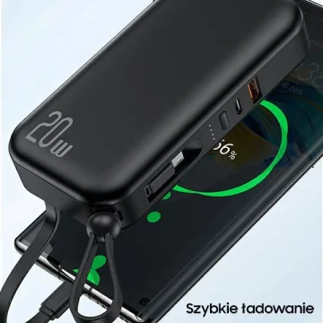 USAMS Powerbank PB63 3v1 10000mAh 20W Quick Charge US EU zástrčkové kabely USB-C/Lightning/MicroUSB černý/černý 10KCD17201 (US-CD172)