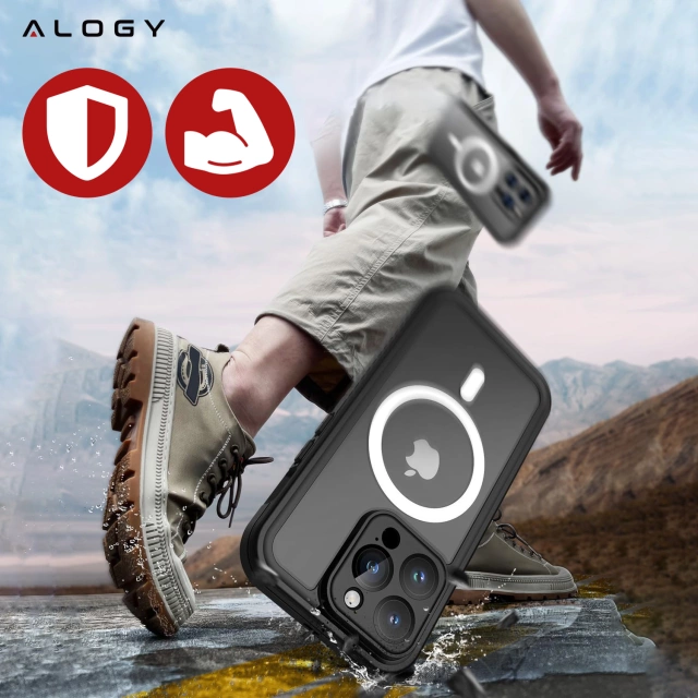 Pouzdro pro Apple iPhone 15 Pro Armored 360 pouzdro pro Mag Safe voděodolné Armor IP68 Alogy černé