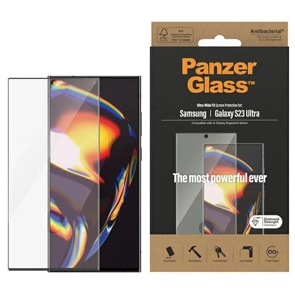 Tempered Glass for Samsung Galaxy S23 Ultra PanzerGlass Ultra-Wide Fit Antibacterial