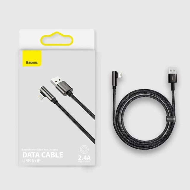 Baseus Legendární úhlový nylonový kabel USB - Lightning pro hráče 2,4A 1m černý (CALCS-01)