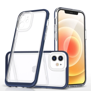 Průhledné pouzdro 3v1 pro iPhone 12 s modrým rámečkem, gelový kryt