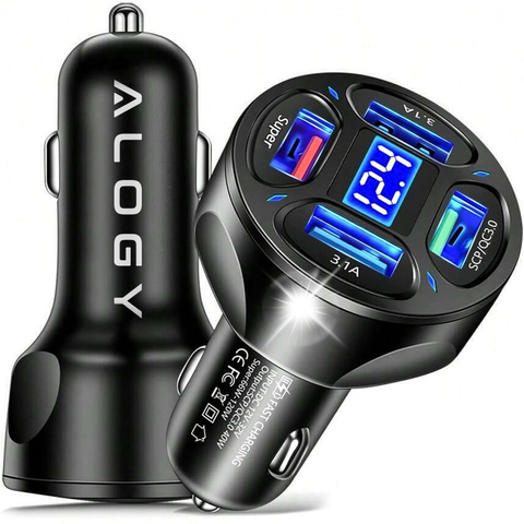 Автомобільний зарядний пристрій 4x USB QC 3.0 66W швидкий потужний для телефону Alogy Car black