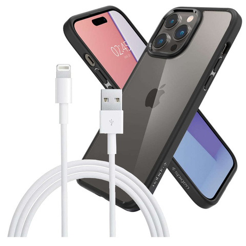 Etui obudowa puzdro Spigen Ultra Hybrid do Apple iPhone 14 Pro Matte Black Kabel 1m Lightning