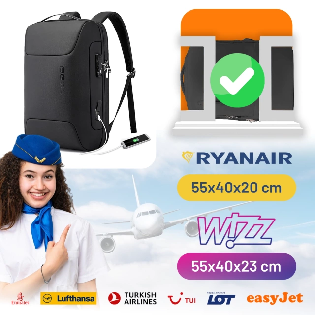 Anti-theft backpack Bange waterproof for laptop up to 15.6" multifunctional Black