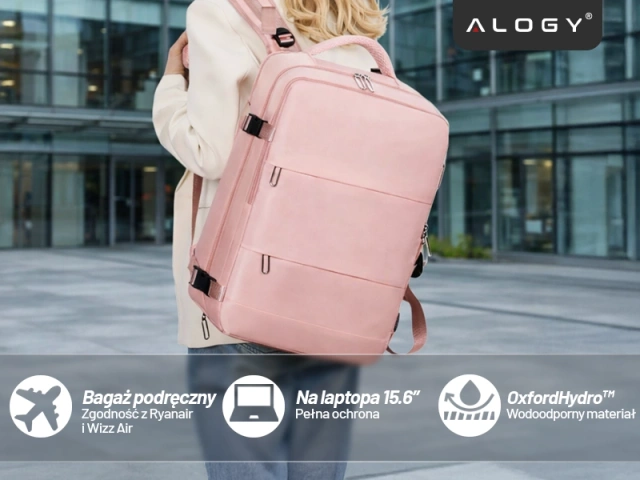 Women's Laptop Backpack Travel Suitcase Luggage for Plane Work School 45x30x20cm Alogy Pink