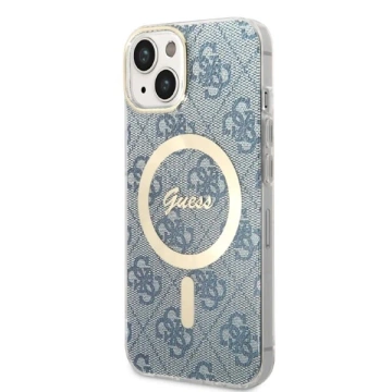 Zestaw Guess GUBPP14SH4EACSB Case Charger iPhone 14 6,1" niebieski/blue Hartschalenetui 4G Print MagSafe