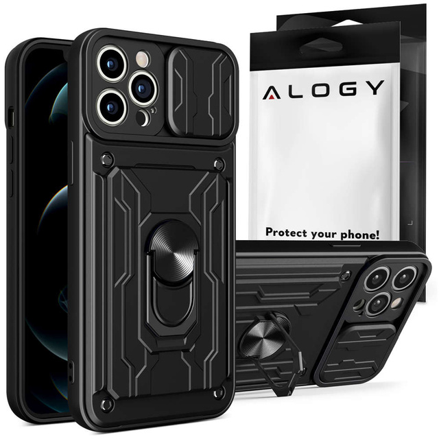 Pouzdro na peněženku Alogy Camshield Stand Ring s krytem fotoaparátu a slotem pro kartu Apple iPhone 14 Pro Black Glass