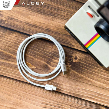 Kabel USB-C typu C silný rychlý PD 2M pro iPhone 15 Alogy nylonový kabel Bílý