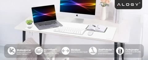 Podložka pod stůl 90×45 cm – protiskluzová ochranná podložka z elegantní PU ekokůže, pro myš a klávesnici, stylová a odolná – Alogy WorkMat™ bílá