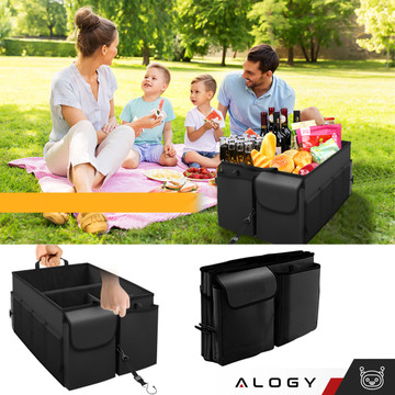 Car trunk organizer storage bag for car large trunk Black XXL Alogy hard cover 2x headrest holder