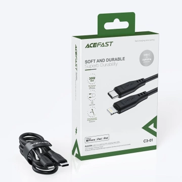 Acefast kábel MFI USB Typ C - Lightning 1,2m, 30W, 3A čierny (C3-01 čierny)