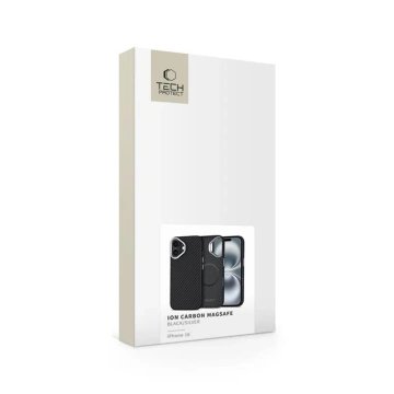 Чохол MagSafe Tech-Protect Ion Carbon для iPhone 16 чорний/сріблястий